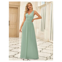 Damen Plissee-Kleid mit V-Ausschnitt | Maxi – Hellgrün