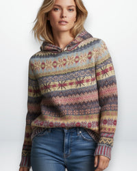 Damenpullover mit Kapuze im Norweger-Muster – Braun