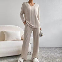 CLAIRE | GERIPPTES ZWEITEILIGES SET – Beige
