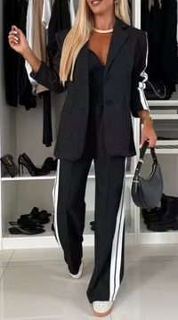 Heidi-Mode | Eleganter Baumwoll-Blazer-Und-Hosen-Set – Schwarz