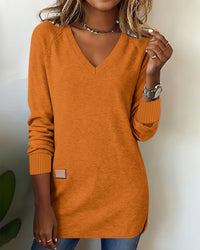 Emma | Modischer Damen Pullover V-Ausschnitt elegant – Orange