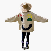 Strickpullover für Damen - mit Oversize-Passform und Smiley-Motiv – Khaki