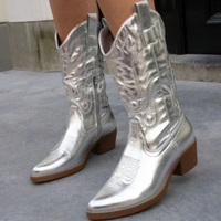 Damen Stiefel | Cowboy Stiefel mit spitzer Zehenform und Absatz – Silber