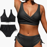 Bikini-Set Zweiteiler - Damen Bademode mit hohem Bund – Schwarz