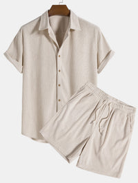 Klaus Texturiertes Kurzarmhemd und Shorts Set – Beige