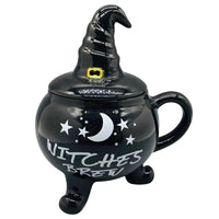 SpookySips – Halloween-Kessel-Keramikbecher – Schwarz mit Deckel