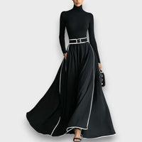 Marceline – Schwarzes Maxikleid mit weißen Nähten – Schwarz