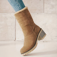 Winterschuhe Damen | Slip-On Stiefel Mit Blockabsatz – Khaki