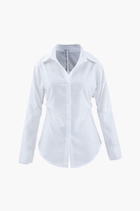 Damen Weiß Geknöpft Lang Bluse – Weiß