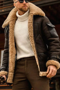 Herrenjacke mit Fellkragen – Kaffee
