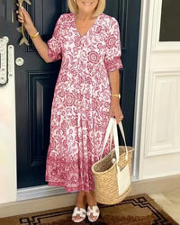 ZEYNEP - KLEID MIDI MIT LOCKEREM BLUMENMUSTER – Rosa