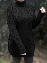 Narda - Klobig Kabel Gestrickt Rollkragen Kleid – Schwarz