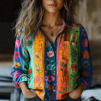 Maya | Fließende Boho Hemdbluse – Mehrfarbig