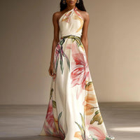 Catrice - Elegantes Maxikleid mit Blumenprint und Neckholder – Weiß