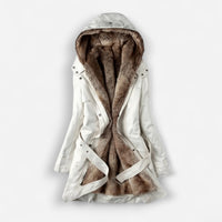 Gefütterte Winterjacke für Damen mit integrierter Kapuze und verstellbarem Bindegürtel – Beige