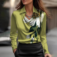 Penelope | V-Ausschnitt Langarm Bluse – Grün Blumenmuster