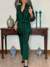 Nitzanit - Elegantes Zweiteiler Set Aus Jacke Und Hose – Grün