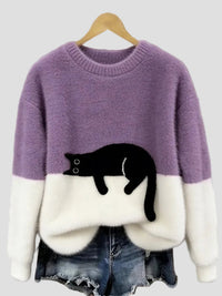 Luna | Damenpullover mit Katzenmotiv – Lila