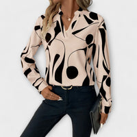 Elegante langärmelige Bluse mit spitzem Ausschnitt – Aprikose