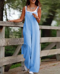 Elfriede | Damen Leinenjumpsuit Latzhose Wide-Leg-Pants Träger Hosenanzug – 2