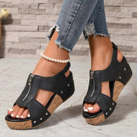 Misfa | Stylische Retro-Keilsandalen mit Reißverschluss – Schwarz