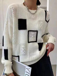 Annouska – Strick Pullover Mit Blockmuster – Weiß