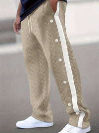 Jonass – Gestrickte Hose Mit Weitem Bein Und Seitlichen Knöpfen – Hellkhaki