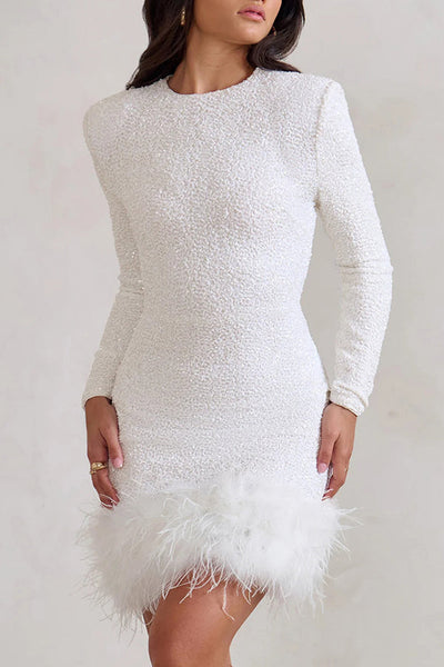 Valentina - Elegantes Paillettenkleid mit Federn