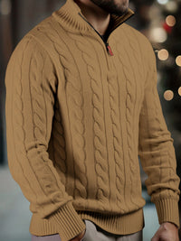 Vasyl – Strickpullover Mit Viertelreißverschluss – Camel