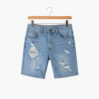 Herren Slim Fit Jeansshorts mit Stretch und Umschlag-Saum – Blau