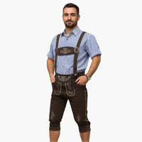 Bestickte Kniebund-Lederhose für Herren - Oktoberfest 2025 – Dunkelbraun