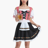 Kariertes Oktoberfest Dirndl kleid für Damen - Oktoberfest 2025 – Rot