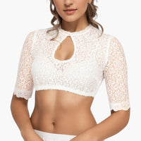 Spitzen Dirndl bluse mit Schlitz für Damen - Oktoberfest 2025 – Weiß 2