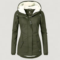 Elva | Warme Damenjacke mit Kapuze – Olivgrün