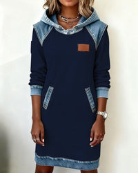 Viktoria – Lässiges Kleid Mit Kapuze und Denim Einsätzen – Blau