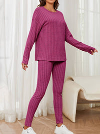 Damen Strick Zweiteiler für den Sommer – Leichter Pullover & Hose Set für warme Tage – Rosa Rot