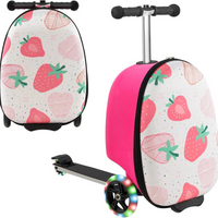 2-in-1 Kinder-Rollerkoffer mit LED-Rädern – Wasserabweisendes Handgepäck für Reise und Spaß, faltbar, für Kinder ab 5 Jahren – Erdbeere