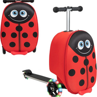 2-in-1 Kinder-Rollerkoffer mit LED-Rädern – Wasserabweisendes Handgepäck für Reise und Spaß, faltbar, für Kinder ab 5 Jahren – Marienkäfer