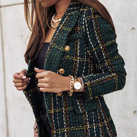 Damen-Blazer mit Karomuster | gestrickte Struktur – Grün