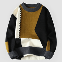 ARNE - PATCHWORK-DESIGN ENG ANLIEGENDER PULLOVER – Braun