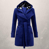 Lehmann Modehaus | Damen Kaschmirmantel mit Kapuze und Gürtel – Blau