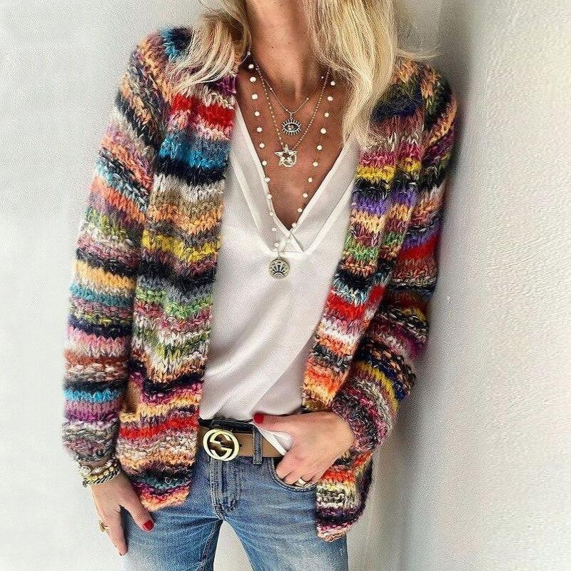 Lina - Mehrfarbige warme Strickjacke für Damen