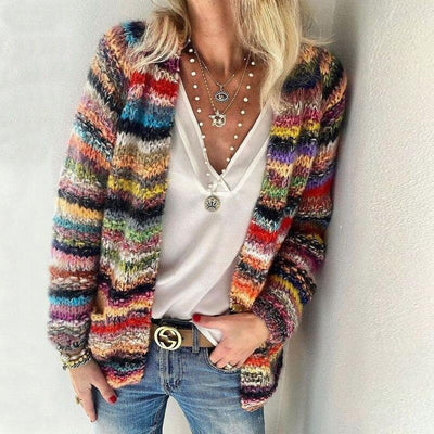 Lina - Mehrfarbige warme Strickjacke für Damen