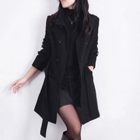 Damen Stilvoll Trenchcoat | Taillengürtel – Schwarz