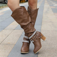 Vivian | Blockabsatz Gepolstert Kniehohe Stiefel – Braun