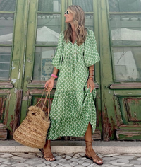 Berthilde | Damen Sommer Vintage Kleid | Maxi – Hellgrün