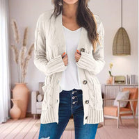 Damen Zopfmuster Gestrickt Strickjacke – Beige