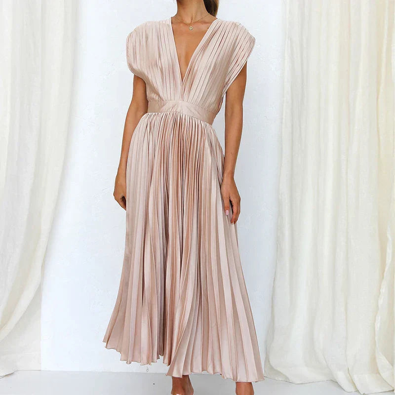 Lore - V-Ausschnitt Plissee Maxikleid