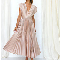 Lore - V-Ausschnitt Plissee Maxikleid – Rosa