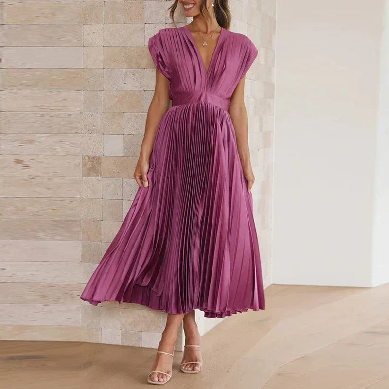 Lore - V-Ausschnitt Plissee Maxikleid